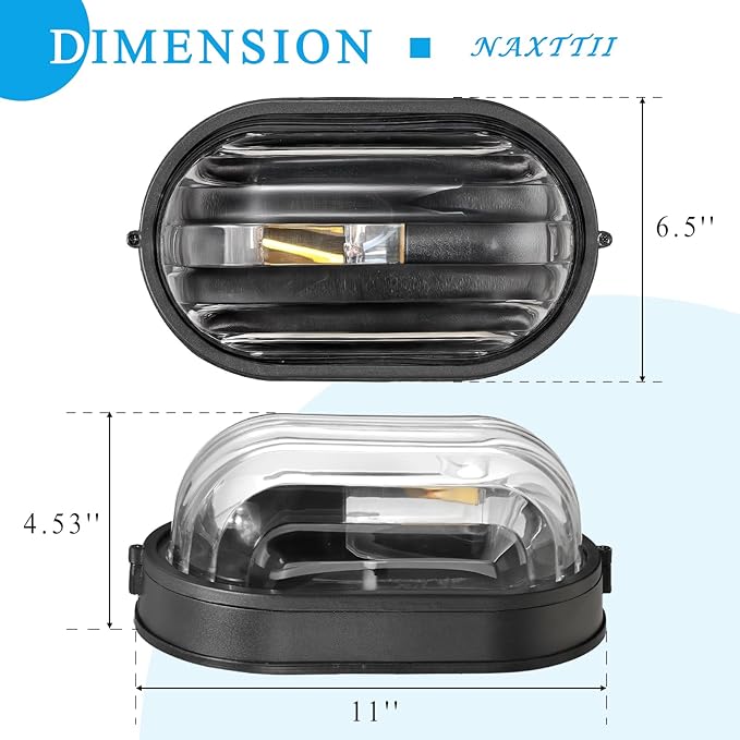 11 Inch Bulkhead Light Aluminum Bulkhead Ceiling Light with Thickened Clear Glass Waterproof Outdoor Wall Lights for Porch Basement Balcony or Sauna Room E26 Socket UL Listed