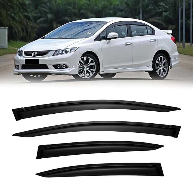 Window Rain Guards for 2012-2015 Honda Civic Sedan, Window Visor Guard Vent Wind Shade Deflector Rain Shield Protector Sun Visor for 12-15 Civic 2013 2014 12 13 14 15, Outside-Mount, 4 Pieces