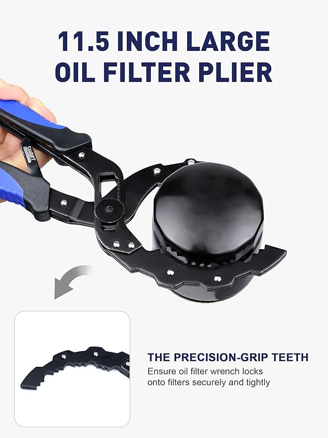 SMART JERRY - Adjustable Oil Filter Wrench | Self-Adjusting Oil Filter Removal Tool | Wide Oil Filter Remover | Motorcycle Fuel Filter Wrench | Automotive Oil Change Kit | Fit 2-5'' Filters