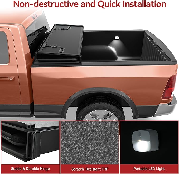 LEDKINGDOMUS Hard Tri-fold Truck Bed Tonneau Cover Fits for Ford Maverick 2022 2023 2024 2025 4.5 Feet Bed