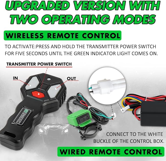 2500 lb. ATV/UTV Electric Winch, 12V Waterproof Synthetic Rope Winch,Electric Winch with Wired Remote and Wireless Remote for ATV UTV Towing,Boat,Off-Road
