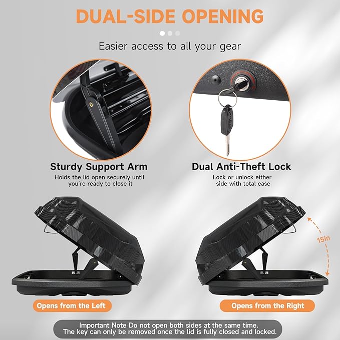 Hard Shell Roof Cargo Carrier with Security Keys, Roof Box, Cargo Box, 62.52 (L) x32.48 (W) x 13.19(H) Inches, 14 Cubic Feet (Tool-Free Install), Carbon Black