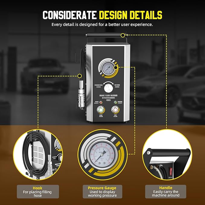 Brake Bleeder Kit,110V Automotive Brake Fluid Oil Exchanger Machine,Brake Oil Fluid Extractor Pump,Standard & Fast Mode,One-Person Operation,One Button Fluid Exchange