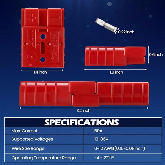 Frienda 4 Pieces 6-12 Gauge 50A Battery Quick Connector 12-36V Disconnect Wire Harness Plug Kit Battery Quick Connector Disconnect Plug for Motor Winch Trailer(50A)