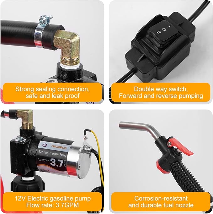 16 Gallon Portable Fuel Caddy with 12V Electric Pump, Forward & Reverse Fuel Transfer Tank for Gasoline, Diesel, and Kerosene, HDPE Fuel Tank with Wheels for Lawn Tractors, Boats, ATVs, and Garage Use