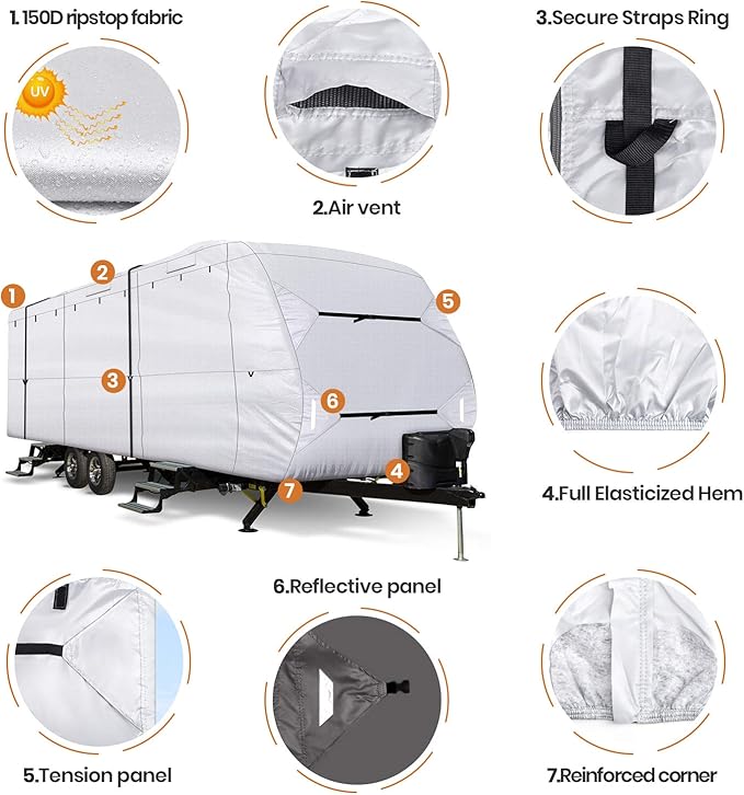 Leader Accessories Upgrade 210D 22'-24' L Travel Trailer RV Cover with Adhesive Repair Patch, Ripstop Diamond Camper Cover