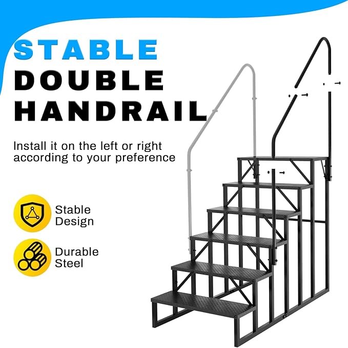 RV Stairs 6 Step Ladder, RV Steps Anti-Slip, Hot Tub Steps with Handrail, 660 lbs RV Ladder for 5th Wheel RV, Mobile Home Stairs(2handrails)
