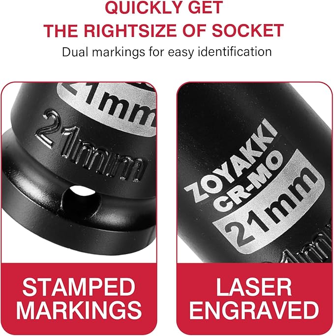 Hex Bit Impact Socket Set,35 PCS 1/2" Drive Deep and Shallow Impact Socket Set,Metric (Shallow 8-32mm and Deep 10-32mm) Sizes Socket with Durable Case for Automotive Mechanic