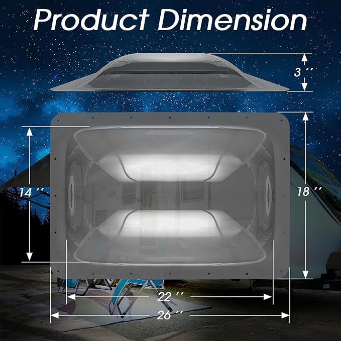 XMK RV Skylight Replacement,18" x 26" Camper RV Skylight Cover Outer Dome Fit Standard 14" x 22" Openings,RV Shower Skylight Replacement Cover for Roof Camper Trailer Fifth Wheel Motorhome,Smoke Gray