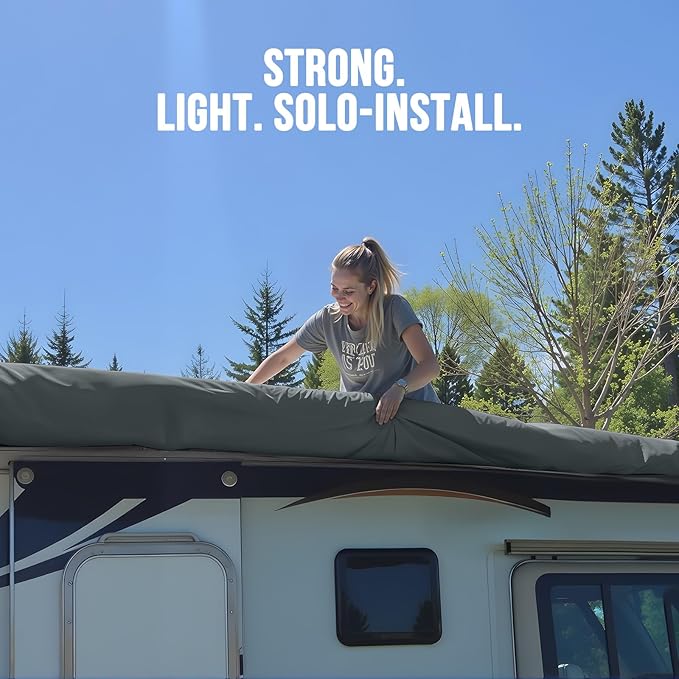 KING BIRD RV Cover, Heavy Duty 5-Layer Snow Protection, Fits 24-27ft Travel Trailers Campers, with Adhesive Repair Patches,Windproof Straps&Tire Covers