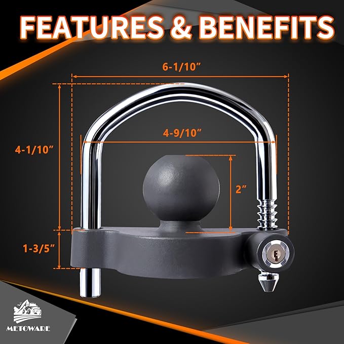 METOWARE Keyed Alike Trailer Hitch Lock Set, Fits 1-7/8", 2'' 2-5/16" Coupler, with 1/2'' and 5/8" Dia Dual Bent Pin Hitch Lock, 1/4'' Dia Span Coupler Lock