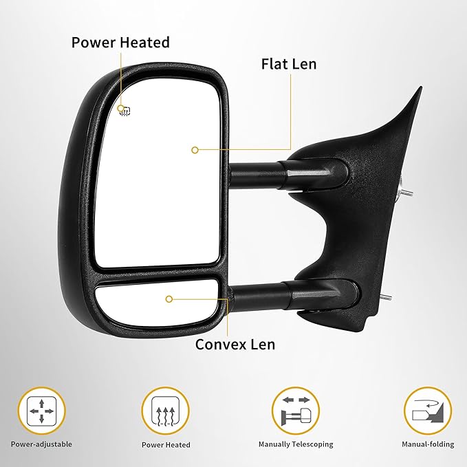 DWVO Towing Mirror Compatible with 1999-2007 F250 F350 F450 F550 Super Duty, 2001 2002 2003 2004 2005 Excursion, Side Mirror with Power Control Heated Manually Folding Telescoping