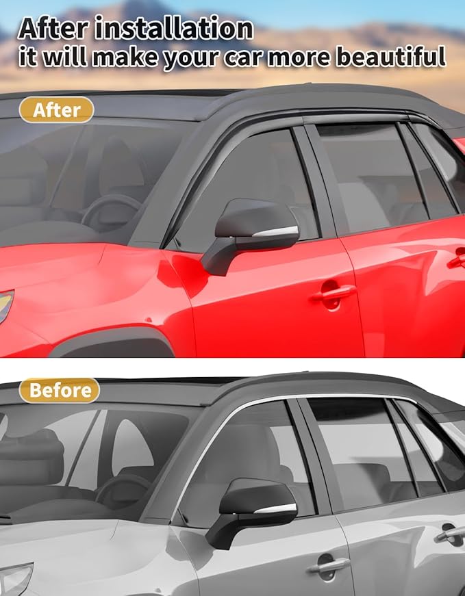 6pcs Tape-On Window Rain Guards Fit for Toyota RAV4 RAV 4 2019-2025, Extra Durable Window Visors Window Deflectors Vent Visors Vent Shades Car Accessories-6pcs