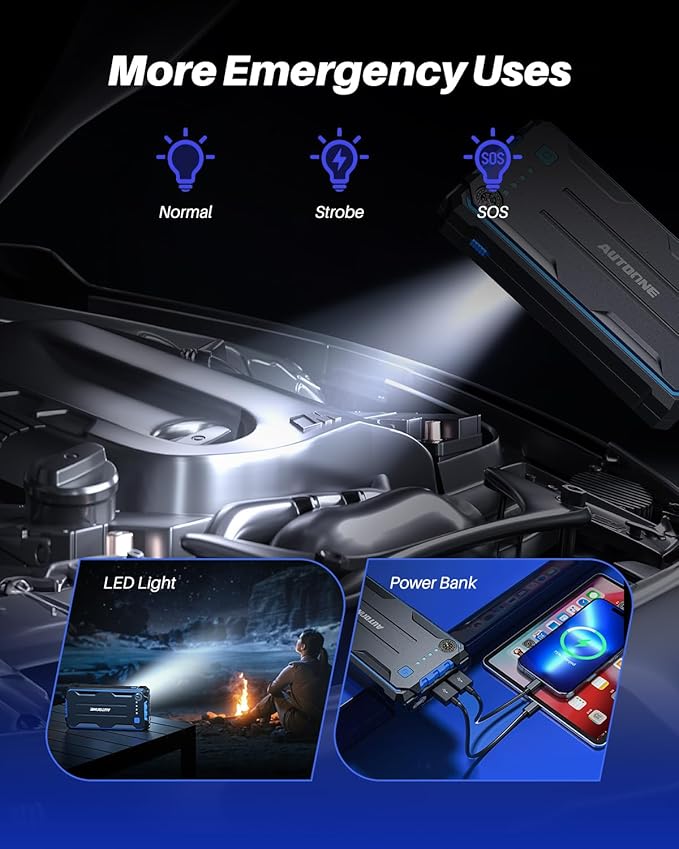 AUTOONE 4000A Car Jump Starter, Battery Jumper Starter Portable for Compact Car Up to 10.0L Gas and 8.0L Diesel Engine Jump Box with Jumper Cables, USB Output and LED Light