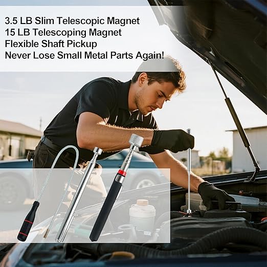 3-Pack Magnetic Pickup Tools 15 & 3.5 LB Retrieving Telescoping Retrievers and Bendable Spring Magnet Stick Ideal for Mechanics, DIY, Car, Workshop, Home Use