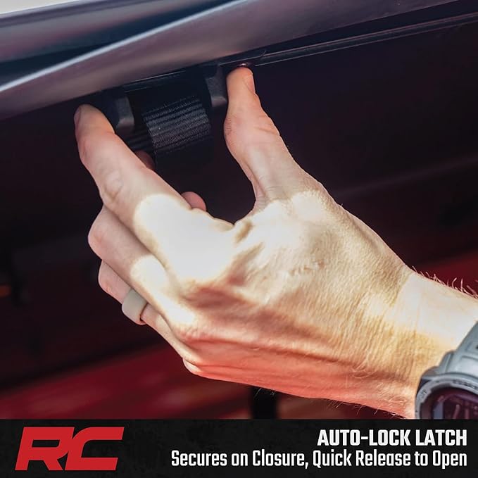 Rough Country Hard Flip-Up Truck Bed Tonneau Cover for Ford F-150 (2015-2020) - Aluminum Tri-Fold Bed Cover