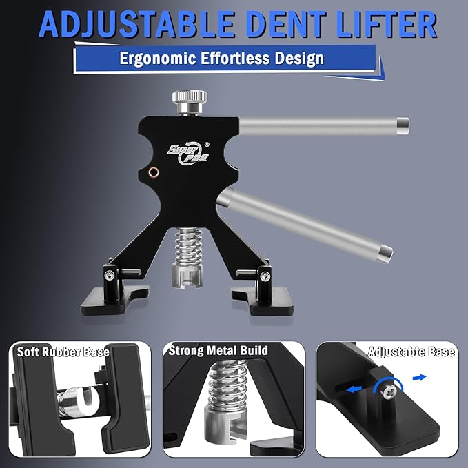 Super PDR Car Dent Puller Kit, Dent Remover Tool with High Adhesive Puller Tabs & Glue Sticks, 2-in-1 Slide Hammer T-bar, Dent Reflector Board, Paintless Dent Removal PDR Tools for Dent Repair