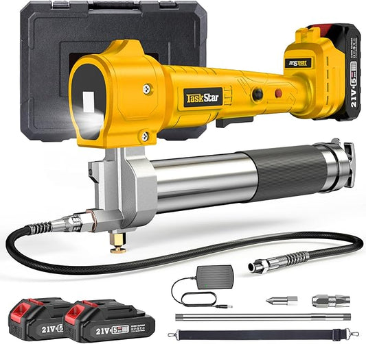 Electric Grease Gun Cordless 10000 PSI, Grease Gun Kit with 2×2.0Ah Batteries & Charger, 39.4" Flexible Hose & LED Light for Tractors Trucks Trailers Heavy Equipment Maintenance