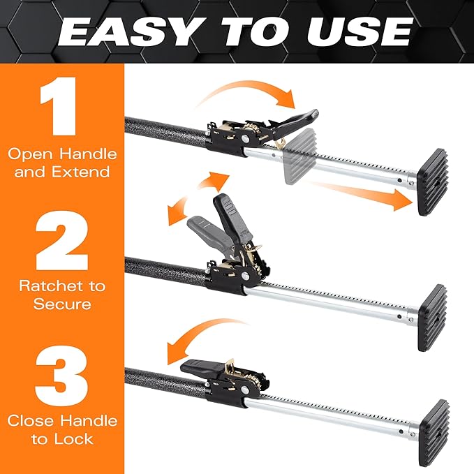 Keeper Adjustable Cargo Bar for Pickup Truck Bed, Ratcheting Cargo Bar, Ideal Work Truck Accessories, Black/Silver, 40"-70" Adjustable Length, 3 Pack