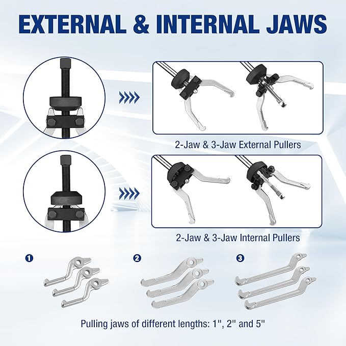 WORKPRO 9-Way Slide Hammer Puller Set, 27-Piece Wheel Hub Removal Tool, for Front Hub & Rear Axle, Heavy Duty Bearing Puller Set with Carry Box