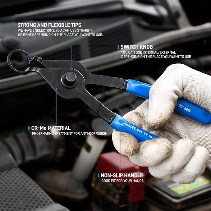 Heavy Duty Snap Ring Pliers Set, 8pcs Convertible Internal External Circlip Pliers with 4pcs Hook Picks for Circlip Removal, with Storage Case