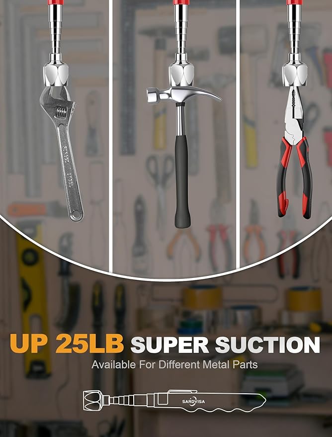 2 Pack Pickup Tool Set, 25 LB Telescoping Magnet Grabber Tool with Pocket Clip and 24 IN Flexible Claw Grabber Reacher Tool, Combo Grabbing Set with Anti-Rust Zinc Coating for Multipurpose Picking up