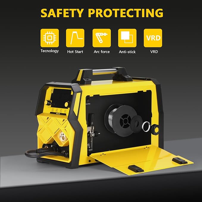 250A MIG Welder,5 in 1 Gas MIG/Gasless Flux Core/Stick/Lift TIG/Spot Welding/Spool Gun Compatible Aluminum Welding Machine Large LED Display 110V/220V Multi Process Welder