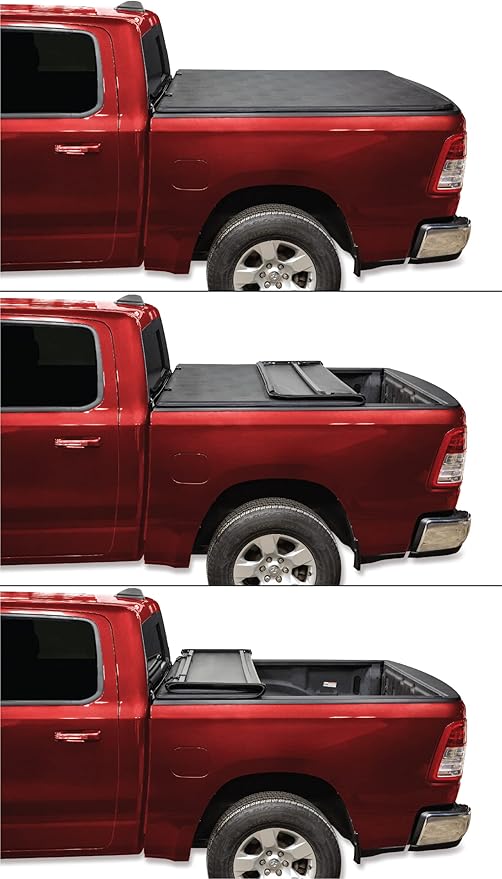 LEER FOLDITUP | Fits 2009-2018 Ram, 2019-2023 Heavy Duty, 2019 Classic with 6’4” Bed w/Out Rambox | Soft Tri-Fold Truck Bed Tonneau Cover | Easy Install | 4F137