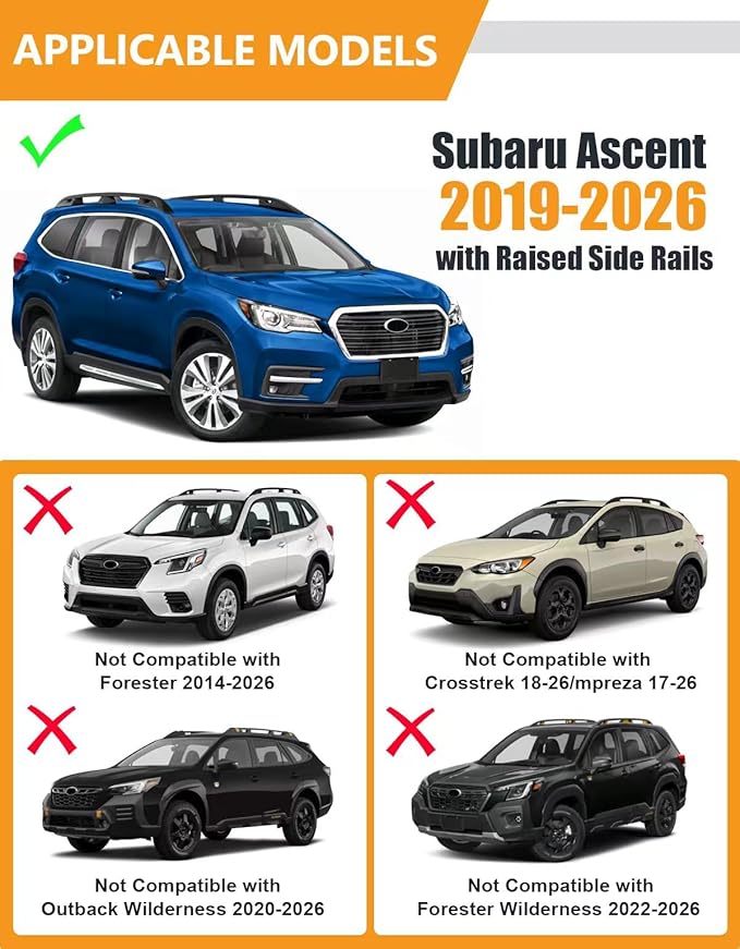 KINGGERI 330lbs All Aluminum Roof Rack Cross Bars Compatible with Subaru Ascent 2019-2026, Lockable Heavy Duty Roof Rails Crossbars Rooftop Luggage Kayak Bag Canoe Bike Snowboard Skiboard Accessories