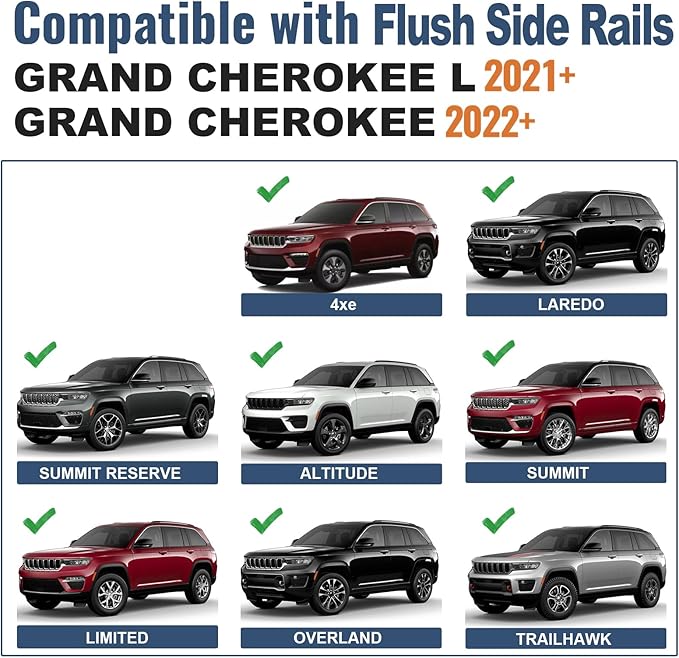 Roof Rack Cross Bars Compatible with Jeep Grand Cherokee L 2021-2026 and 2022-2026 Grand Cherokee WL, Heavy Duty 260lb Aluminum Crossbar Racks Roof Rail Rooftop Luggage Canoe