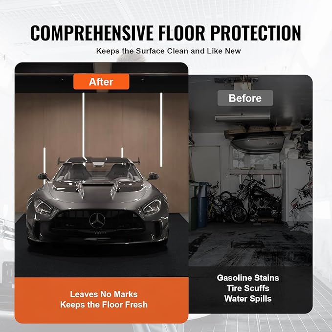 VEVOR Waterproof Garage Floor Mat for Under Car, 4.9'x6' Compact Size Heavy Duty Containment Mat with Strong Grip, Protects Garage Floor from Water, Mud and Oil, for Garages,Greenhouses,Entrance