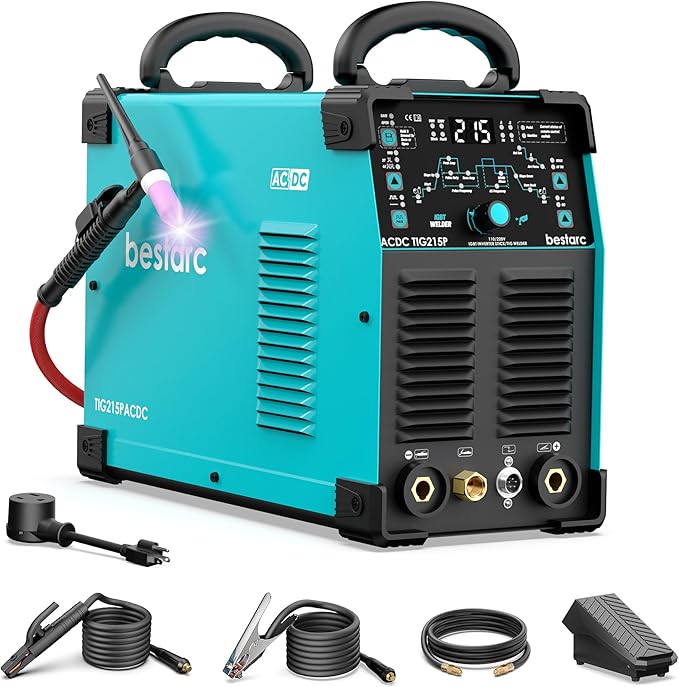 bestarc TIG Welder AC/DC, 215Amp Aluminum TIG Welder with Pulse TIG, 110V/220V Dual Voltage TIG Welding Machine with DC TIG/AC TIG/Pulse TIG/Stick Welding