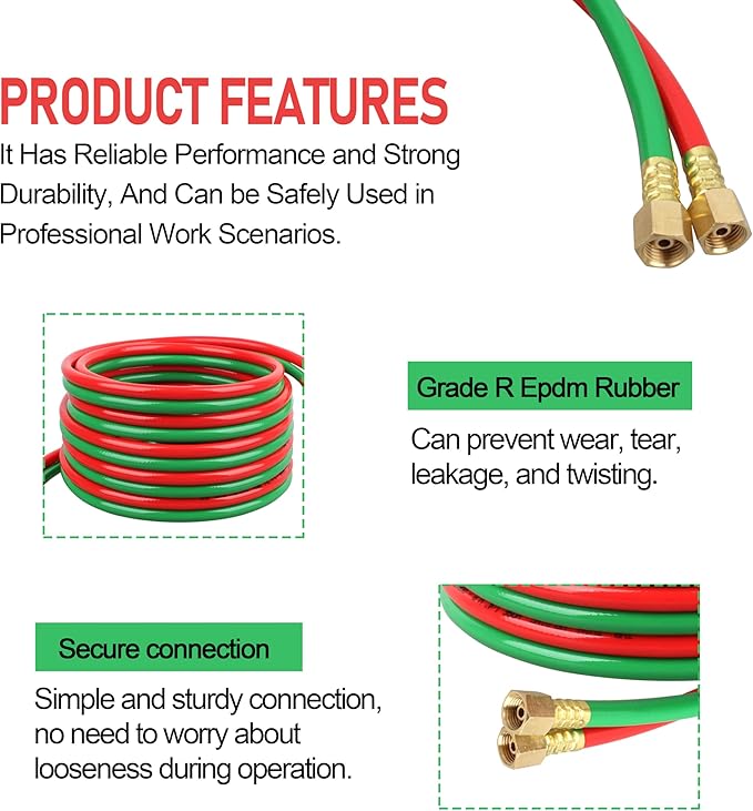 Oxygen Acetylene Hose 1/4-Inch × 100FT with 9/16”-18 B Fittings Welding Cutting Torch Twin Hose (100FT)