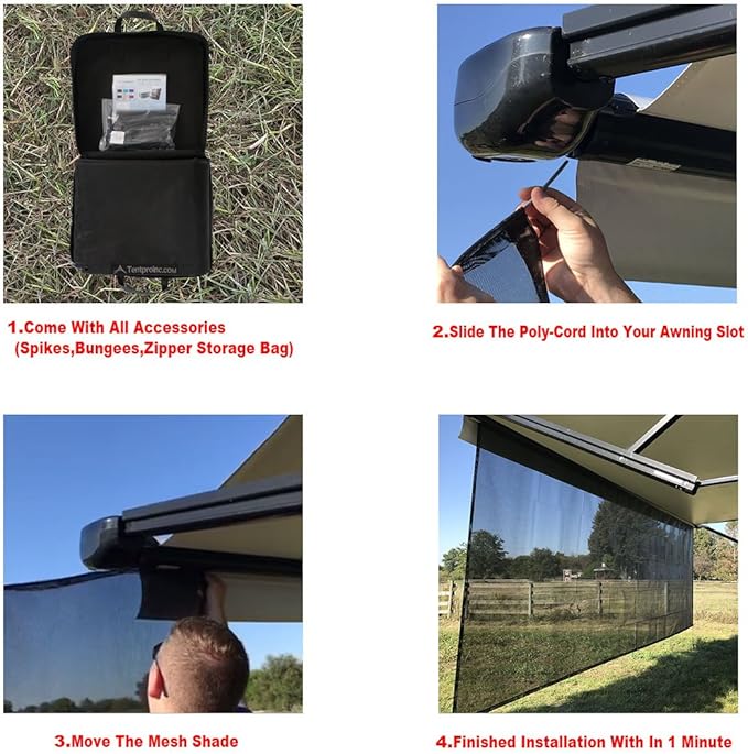 Tentproinc RV Awning Sun Shade Screen 7' X 7' 3'' (Fit for 8' Awning)- Black Mesh Sunscreen Complete Kits Camping Trailer Awning Sunshade UV Sun Blocker - Customized