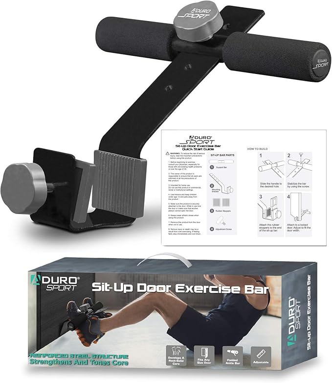 Aduro Sport Doorway Sit-Up Exercise Bar, Adjustable Reinforced Steel with Padded Ankle Bar, Perfect for Home Work or Travel - Fits Any Door