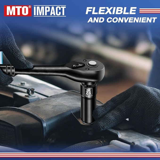 MTO 1/2" Drive 12mm Deep Impact Socket, 6-Point Metric Socket for Automotive Maintaince, CR-V Steel Meets ANSI Standards