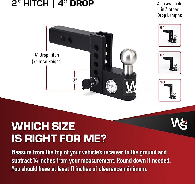 Weigh Safe Aero Hitch - Adjustable Trailer Hitch Ball Mount - 4" Drop Hitch for 2" Receiver - Premium Heavy Duty Steel Trailer Tow Hitch w/Built in Weight Scale for Anti Sway, 12,500 lbs GTW