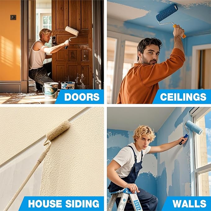 King Origin 9 Inch Microfiber Paint Roller Covers 1/2 Nap - 12 Pack, Professional Wall & Ceiling Paint Supplies, Paint Roller Naps for Roller Frame, No Drip Painting Tools for Home