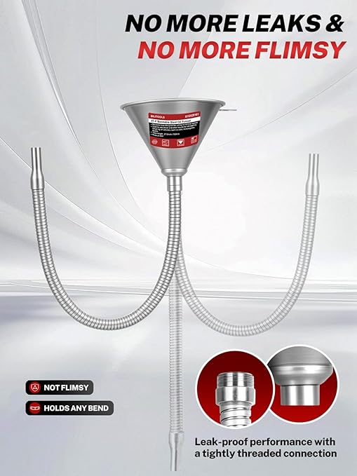 BILITOOLS 26.2" Steel Flexible Oil Funnel with Filter for Automotive Use, Metal Bendable Spout Funnel for Oil Fluids Change, Long Funnels for Transmission Fluid