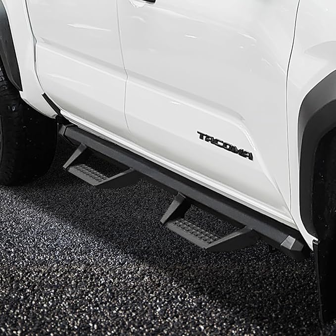 Drop Down Running Boards Compatible with 2024-2026 Toyota Tacoma Double Cab Crew Cab, Dual-Stage Textured Black Powder, 4 Inch Step Bars Side Step.