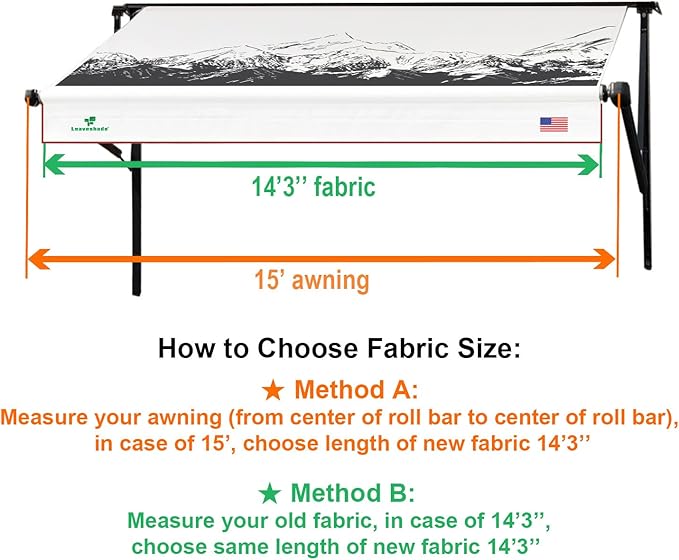 Leaveshade RV Awning Fabric Replacement Camper Trailer Awning Fabric Super Heavy Vinyl Coated Polyester 14'3''(Fit for 15' Awning)-Mountains (Custom Looking)