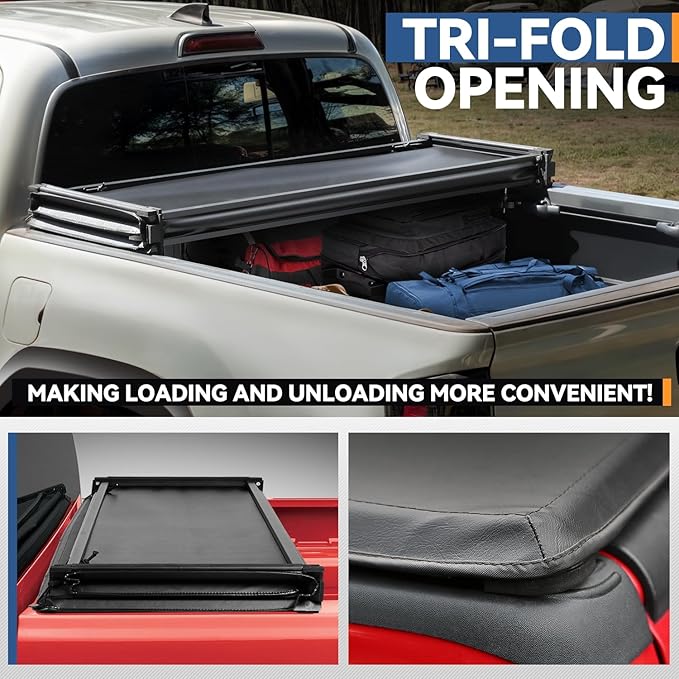 Auto Dynasty Soft Tri-Fold Truck Bed Tonneau Cover Compatible with 2015-2025 Ford F-150 8.2Ft/97.6Inch Fleetside/Styleside Bed, Matte Black Soft Vinyl Top