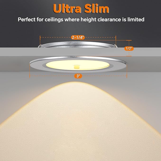 3" LED 12V Push Lights w/Built-in Switch Interior Bi-Color 12 Volt Red LED Puck Light Full Aluminum RV Dimmable Flush Mount Light for Camper, Boat, Trailer 4Pcs (Silver, Warm White)