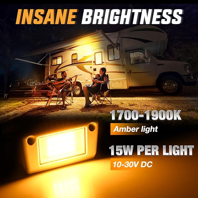 Nilight RV Exterior Light 2PCS 5 Inch Porch Lights Amber Beam 12V 24V LED Scene Cargo Lighting White Aluminum Housing for RVs Trailers Travel Campers 5th Wheels Motorhome SUV Truck