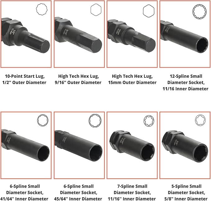 REBRA 6 Spline & 7 Spline Lug Nut Socket Set, Spline Lug Nut Lock Key, Locking Wheel Lug Nut Removal Tool for Easy Installation and Removal of Lug Nuts on Aftermarket Wheels (16-Pieces)