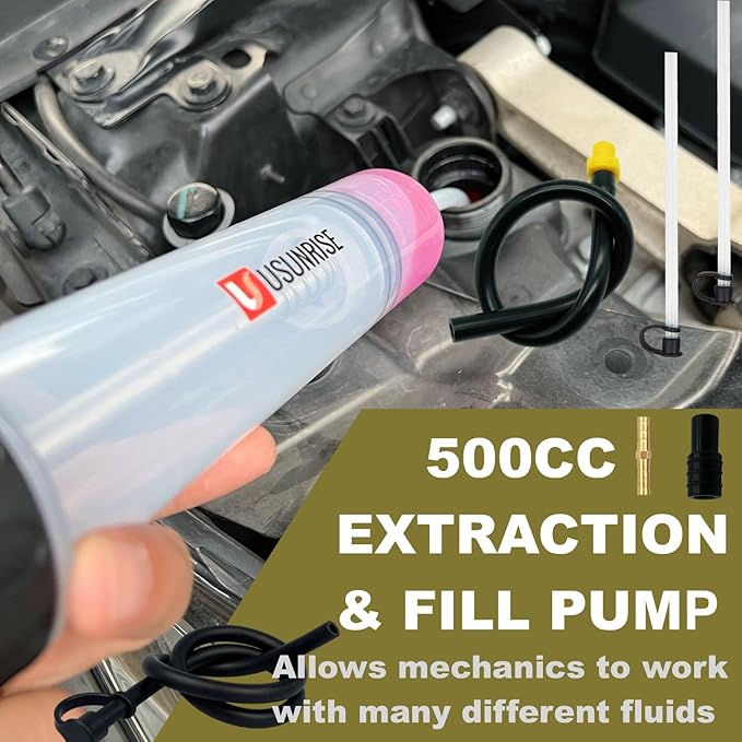 Automotive Fluid Extractor Pump,Oil Change Syringe with Long Hose,Syringe Style Pump for Power Steering Transmission Gear Oil & Brake Fluid Changes, Hand Vacuum Pump 500CC/500ML-3 ProType