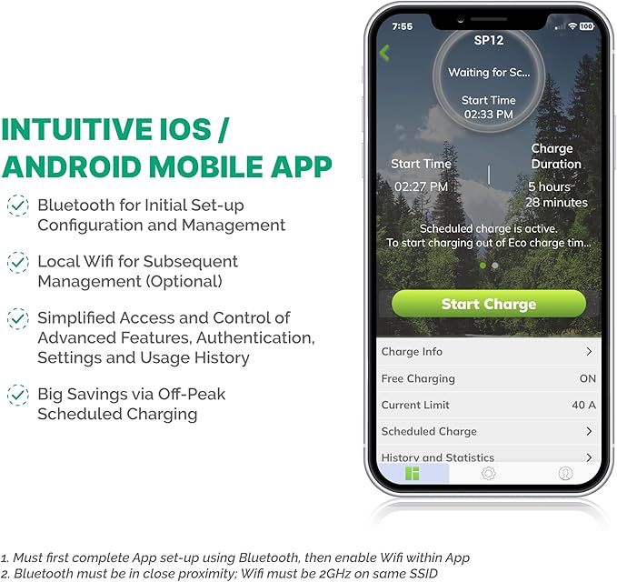 Splitvolt Level 2 Smart EV Charging Station - Connected, Adjustable 12kW, Display, Scheduling, RFID, NEMA 14-50, J1772, OCPP Compatible, Outdoor Rated, 23ft