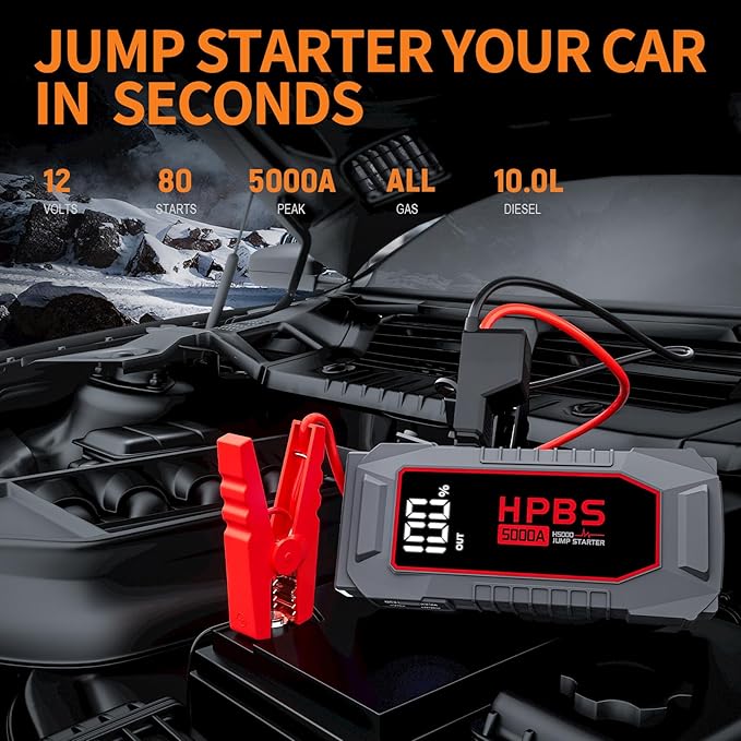 Car Jump Starter - 5000A Peak Jump Starter Battery Pack with DC for Up to All Gas and 10.0 L Diesel Engines, 12V Portable Battery Jump Starter with 3.0" LCD Display