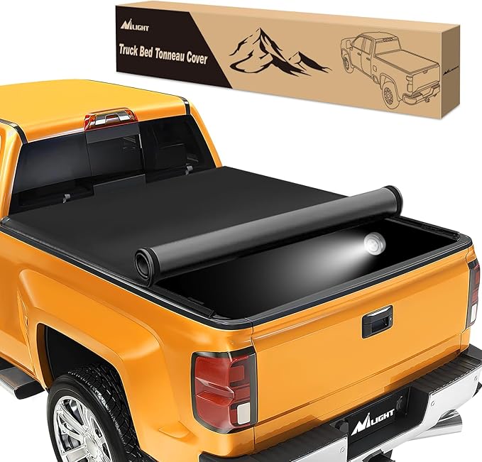 Nilight Soft Roll Up Truck Bed Tonneau Cover Compatible with Chevy Silverado 1500 / GMC Sierra 1500 2014 2015 2016 2017 2018 6.6ft
