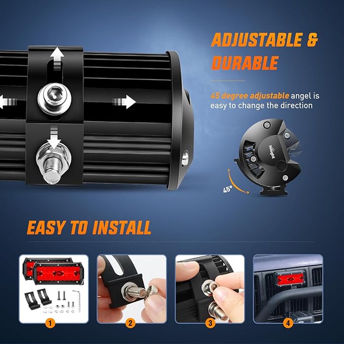 Nilight 6.5 Inch LED Light Pod Red Triple Row 2PCS 120W Flood Spot Combo Driving Fog Fishing Hunting Emergency Safety Signal Deck Trailer Lighting for UTV Pick-up Van Boat Tractor